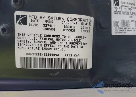 2001 Saturn Sl z USA, uszkodzony, nr VIN 1G8ZF528X1Z304093